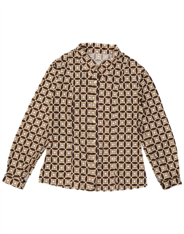 Женская рубашка VINTAGE UK 16, большая, бежевая, шерстяная с геометрическим рисунком