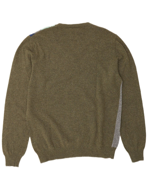 Женский джемпер с v-образным вырезом Benetton UK 18 XL Хаки Argyle/Diamond Wool