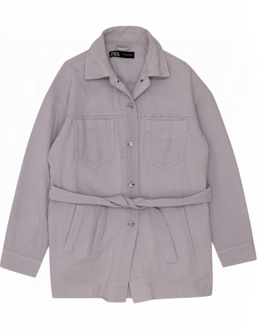 Женская куртка оверсайз Zara UK 14, хлопковый средний синий цвет