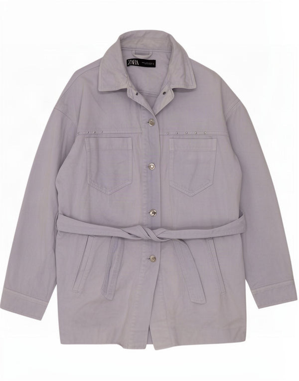Женская куртка оверсайз Zara UK 14, хлопковый средний синий цвет