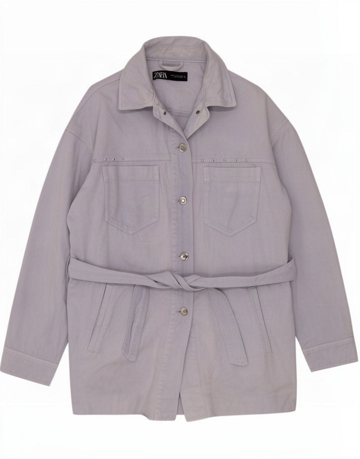 Женская куртка оверсайз Zara UK 14, хлопковый средний синий цвет