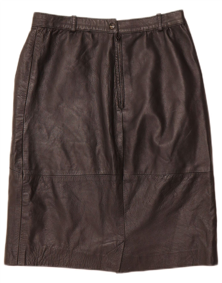 ВИНТАЖНАЯ женская кожаная юбка с высокой талией IT 48 XL W28 Черная кожа