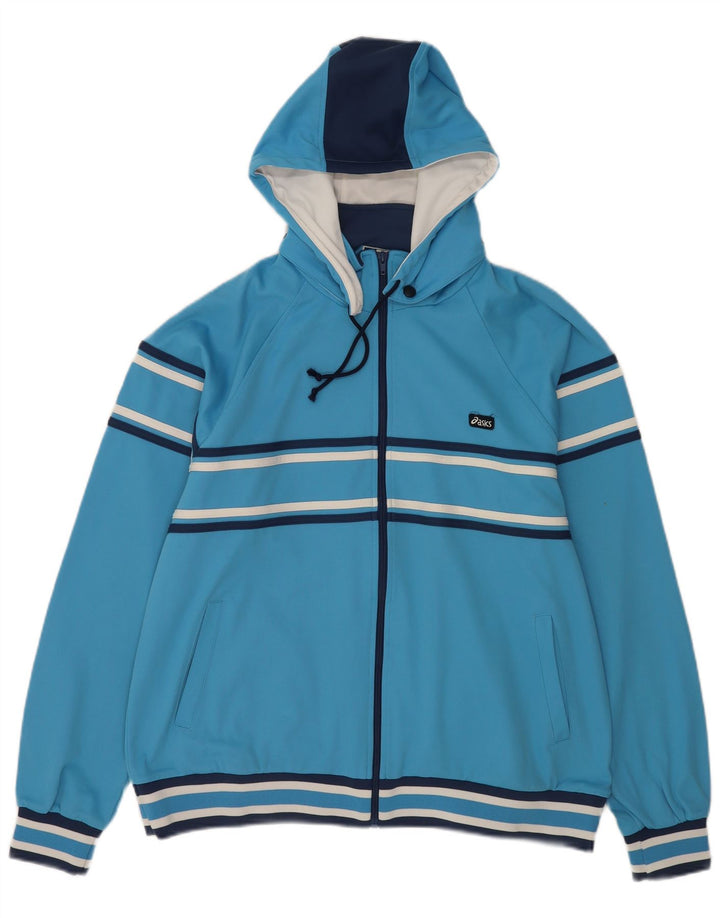 Мужской спортивный костюм Asics с капюшоном, верхняя куртка из полиэстера с большой синей полоской