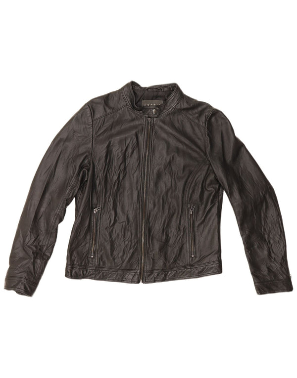 Женская кожаная куртка-гонщик Esprit UK 16, большая черная кожа