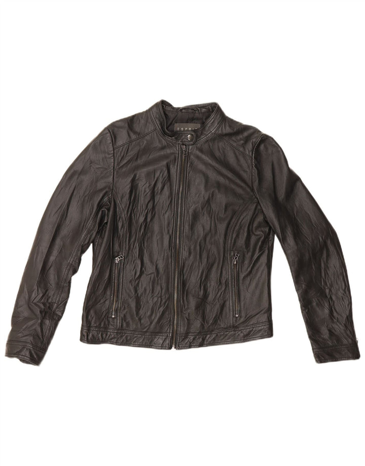 Женская кожаная куртка-гонщик Esprit UK 16, большая черная кожа