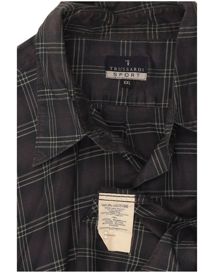Мужская рубашка Trussardi 2XL серая в клетку из хлопка