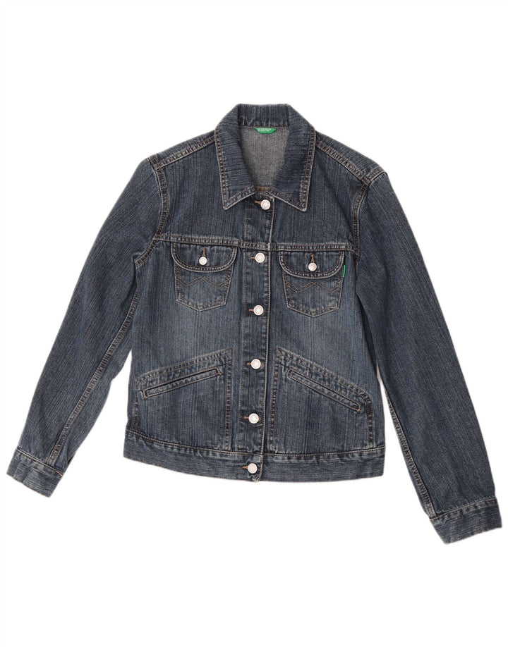 Женская джинсовая куртка Benetton UK 10, маленькая, синяя, хлопок