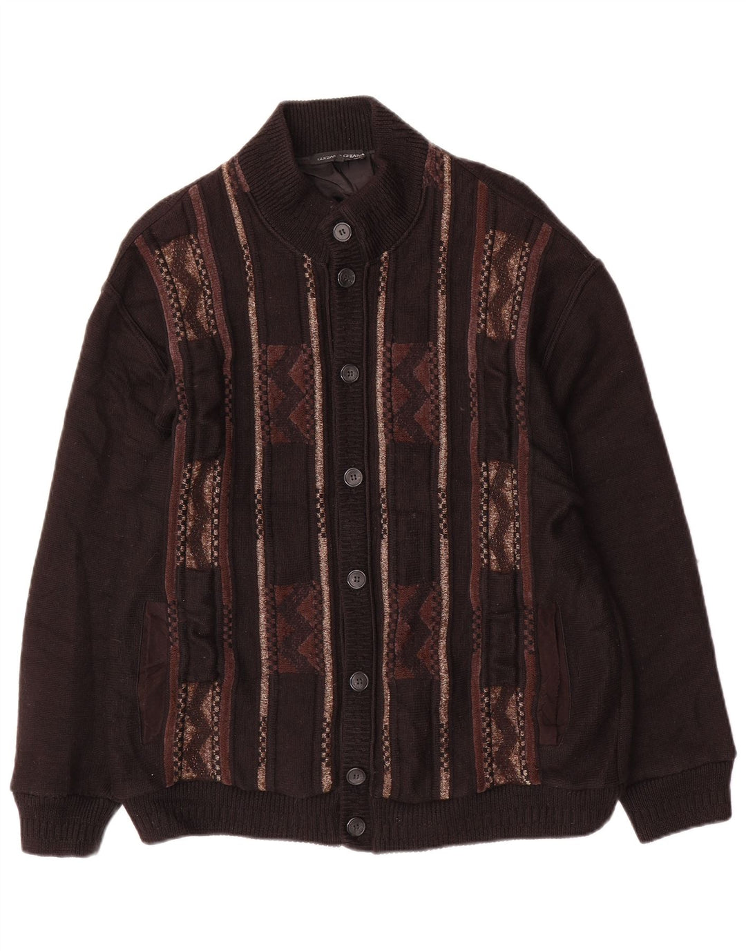 LUCIANO CHIARI Мужской кардиган-свитер IT 52, большой черный, шерсть с геометрическим узором