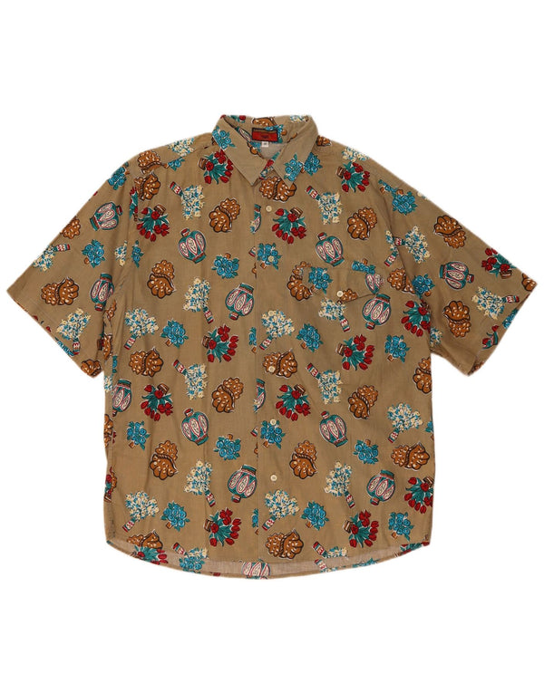 GB.PEDRINI Mens Short Sleeve Shirt Size 41 Large Brown Floral