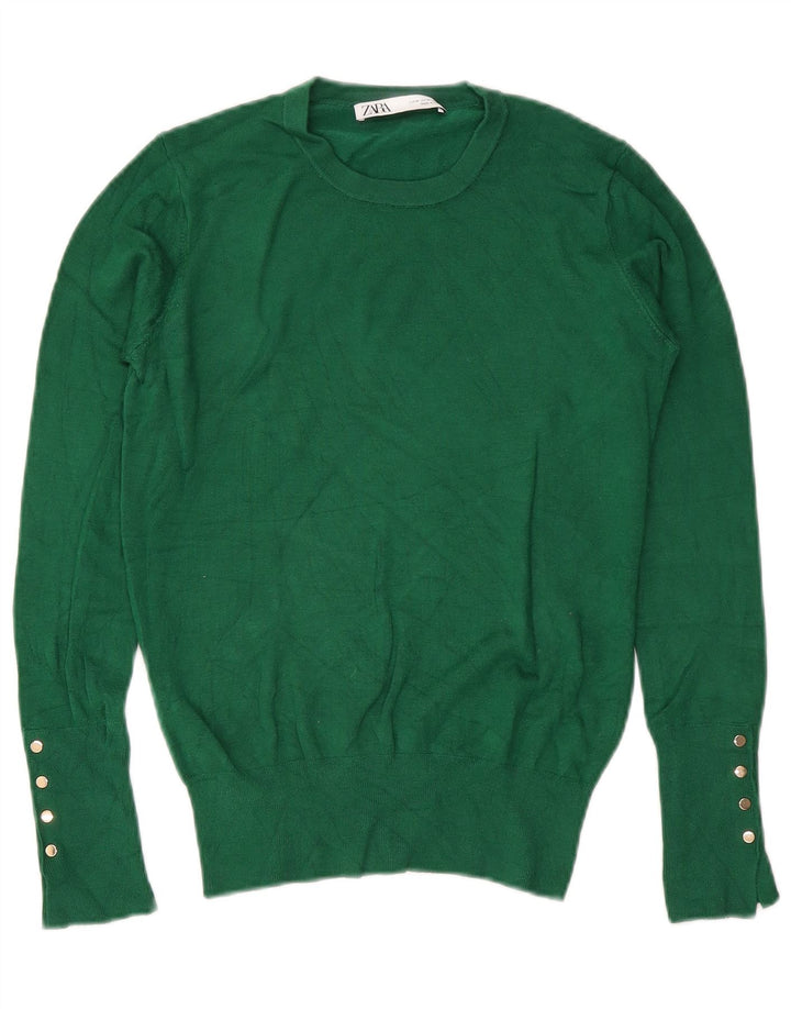 Женский джемпер с круглым вырезом Zara UK 12, средний зеленый цвет