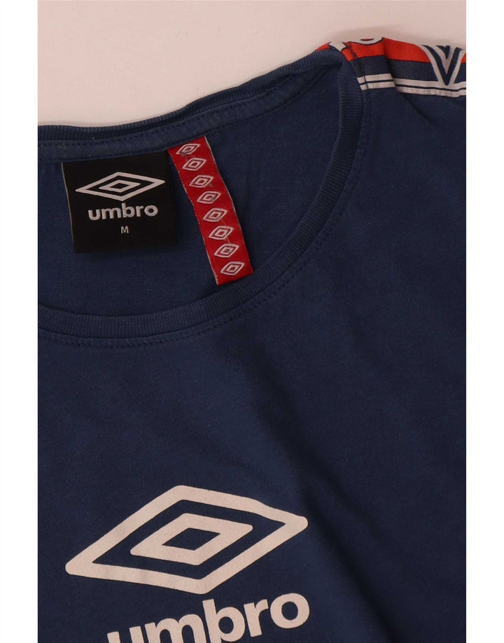 Мужская футболка с графическим рисунком Umbro, хлопковая рубашка среднего синего цвета с цветными блоками