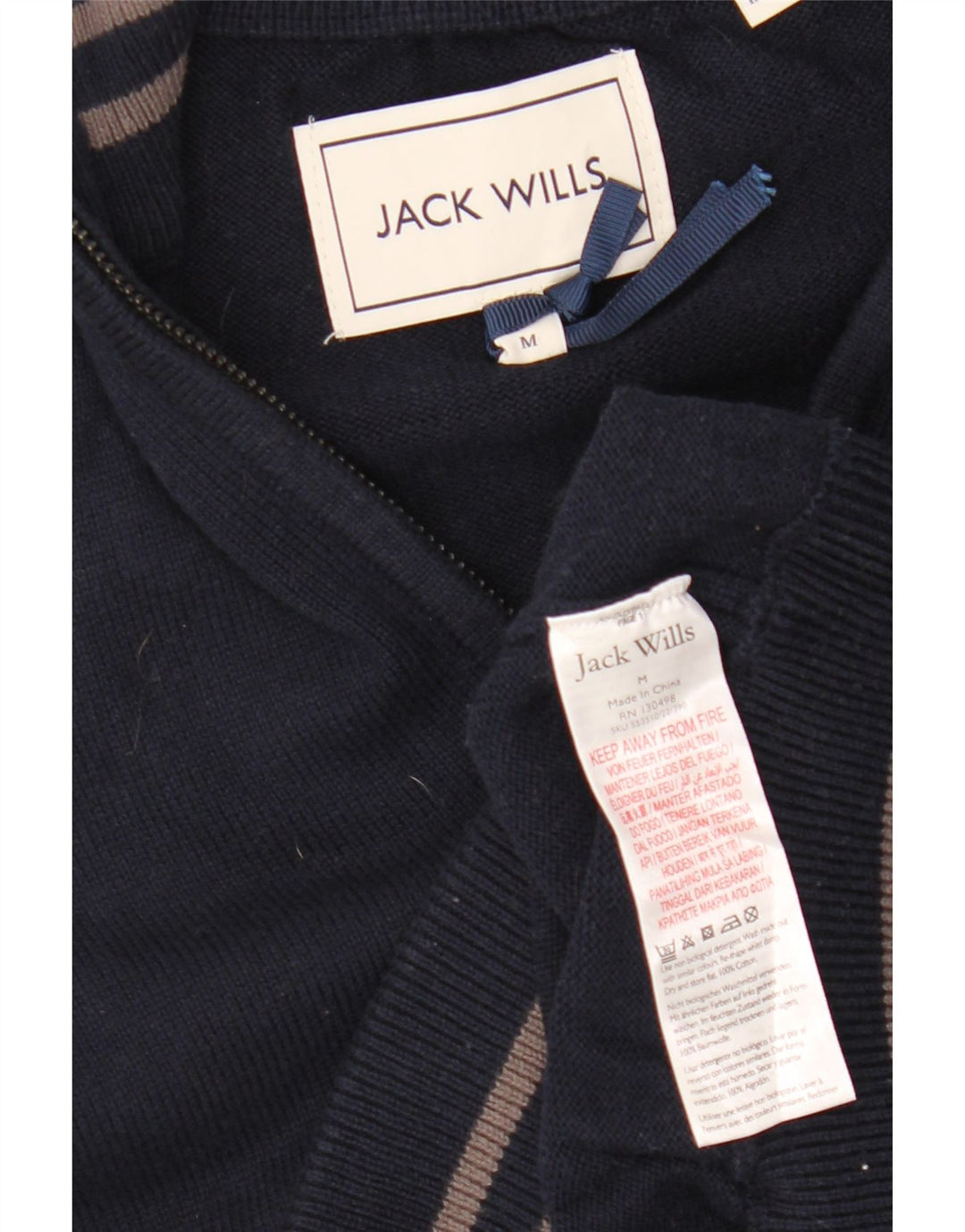JACK WILLS Мужской джемпер с воротником на молнии, средний темно-синий хлопковый свитер