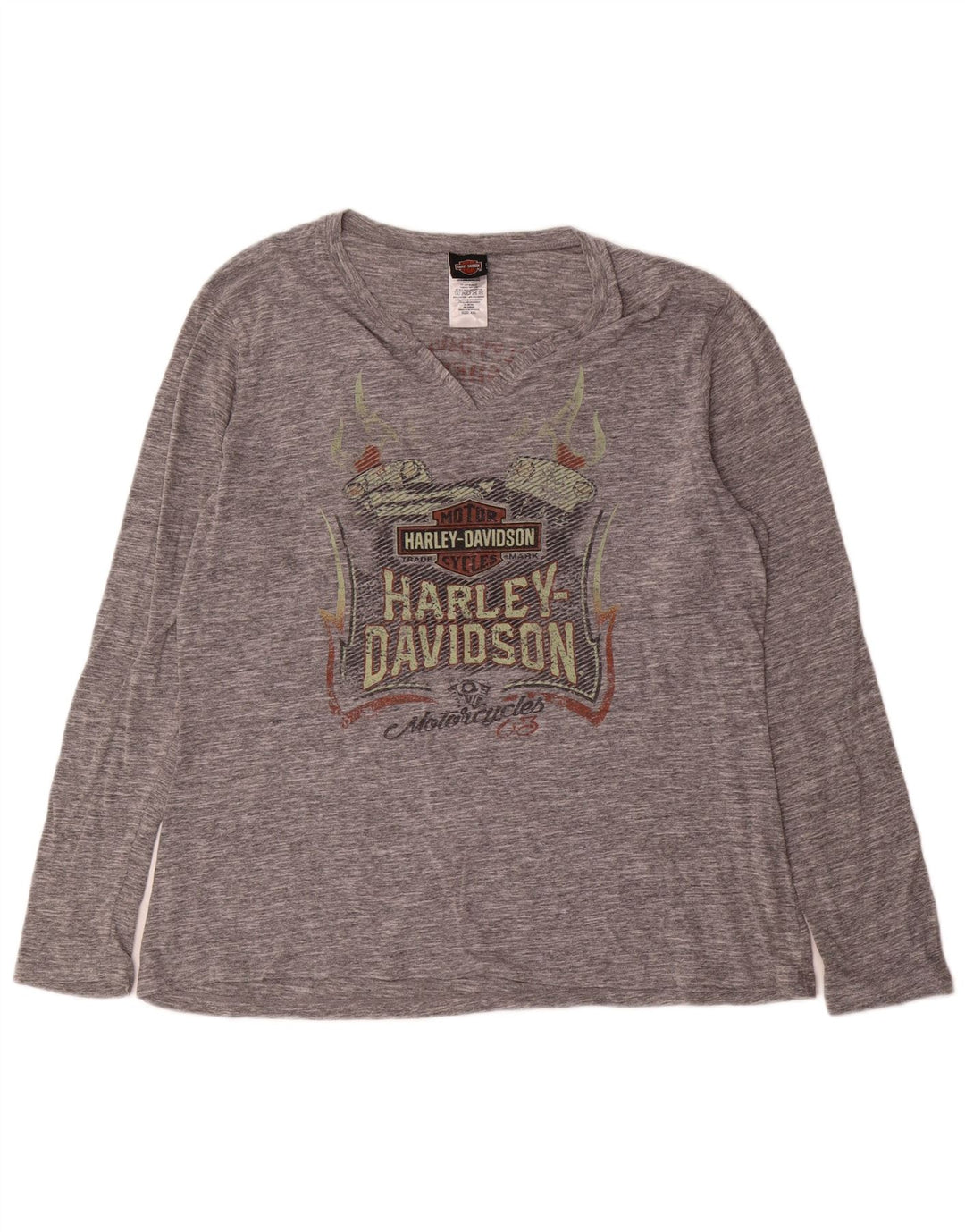 Мужской топ Harley Davidson с длинным рукавом и рисунком, 2XL, серый хлопок с крапинками