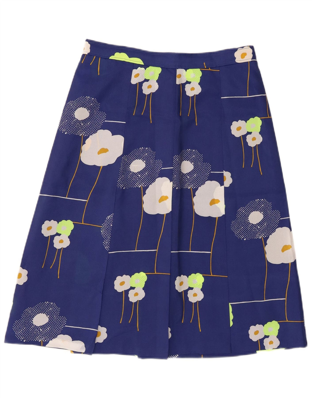 Винтажная женская юбка-трапеция W28 среднего синего цвета с цветочным принтом