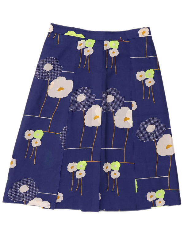 Винтажная женская юбка-трапеция W28 среднего синего цвета с цветочным принтом