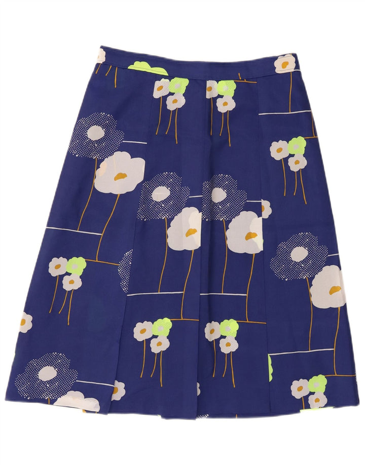 Винтажная женская юбка-трапеция W28 среднего синего цвета с цветочным принтом