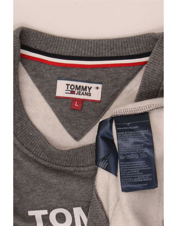 Мужской свитшот с рисунком Tommy Hilfiger, большой серый хлопковый джемпер