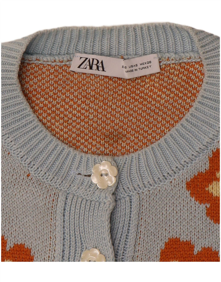 Женский свитер-кардиган оверсайз Zara UK 10, маленький синий с цветочным принтом