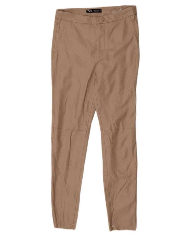 Женские узкие брюки из искусственной кожи Zara Medium W28 L27 Бежевые