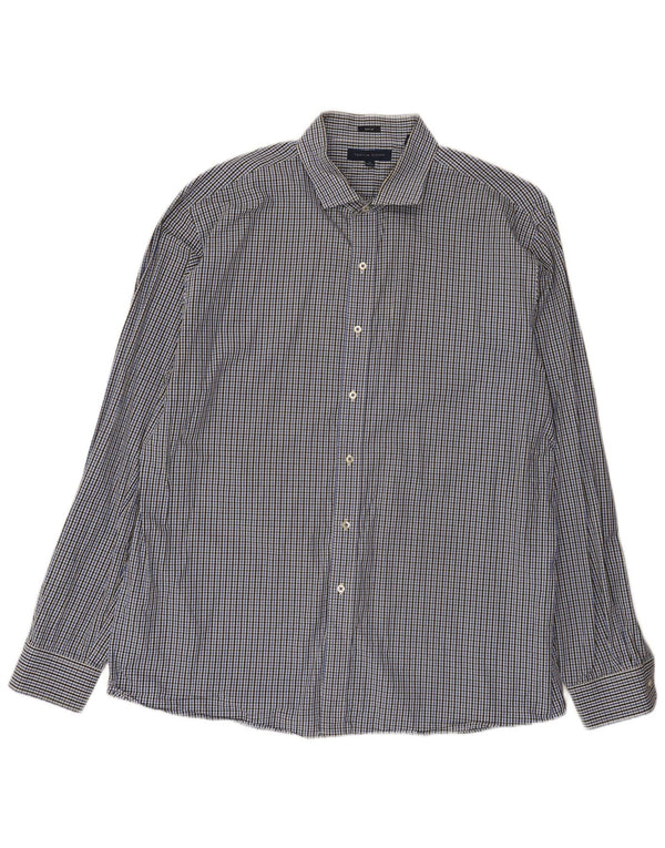 Мужская рубашка приталенного кроя Tommy Hilfiger, размер 18, 2XL, синяя, хлопок в мелкую клетку
