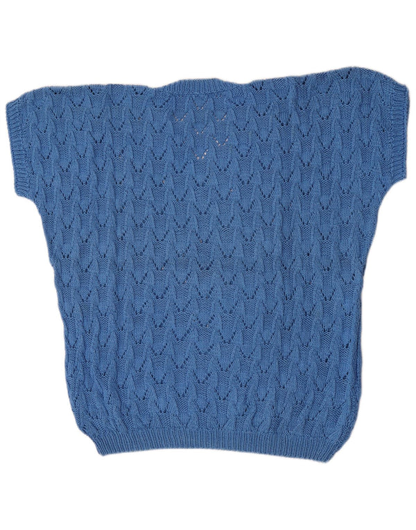 Винтажный женский джемпер с короткими рукавами и v-образным вырезом, Великобритания, 20, 2XL, синий