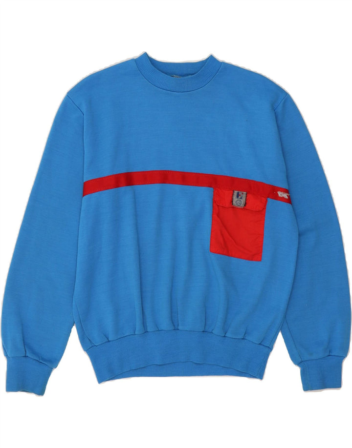 VINTAGE Mens Sweatshirt Jumper IT 50 Large Blue Colourblock Cotton Vintage Vintage and Second-Hand Vintage from Messina Hembry 