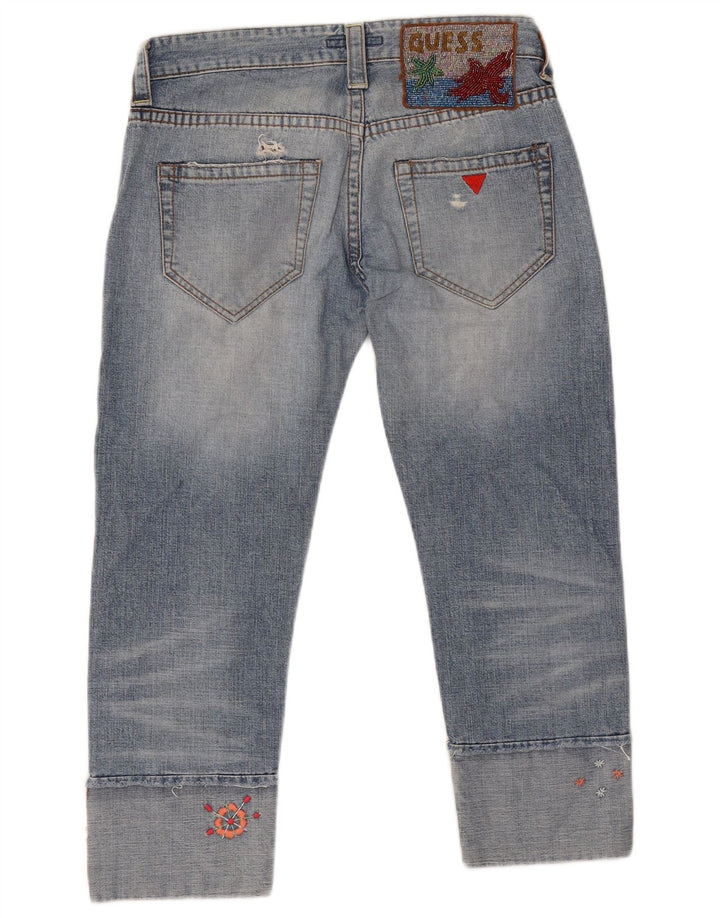 Guess Женские укороченные джинсы с потертостями W28 L24 Синие хлопковые