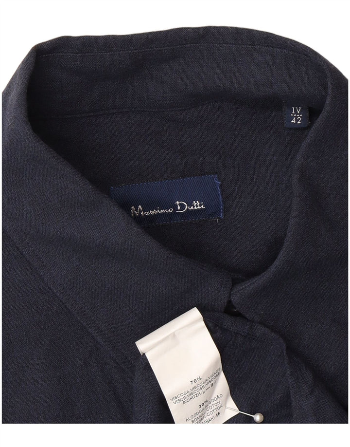 Мужская рубашка Massimo Dutti, размер 42, большая, темно-синяя, вискоза