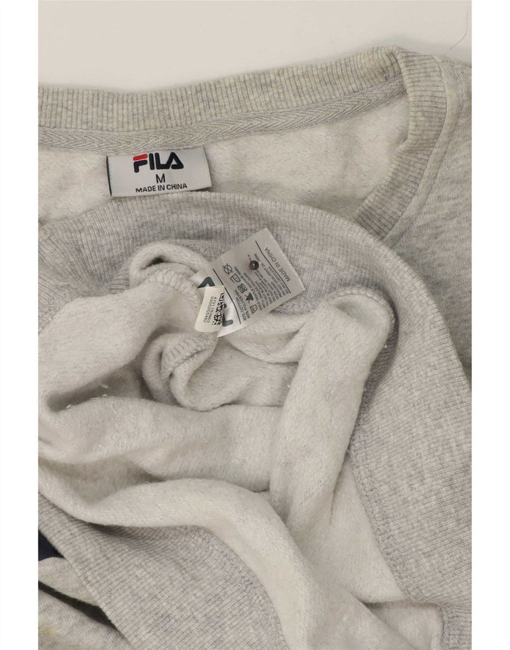 Мужской свитшот с рисунком Fila, хлопковый джемпер среднего серого цвета в крапинку