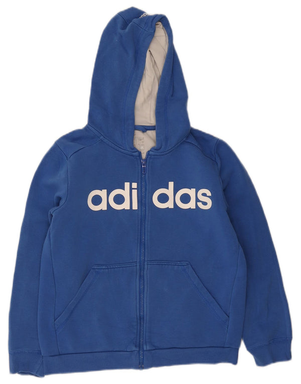 Adidas Boys Graphic Zip Hoodie Sweater 11-12 Years Blue Cotton
