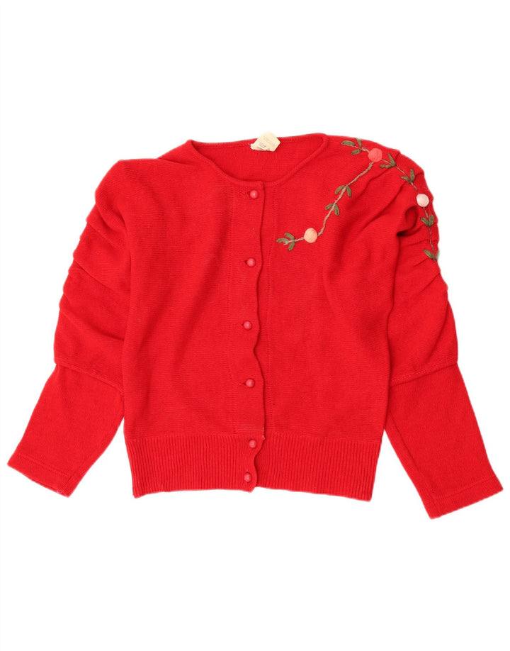 Винтажный женский кардиган-свитер UK 12, средний красный цветочный шерстяной свитер