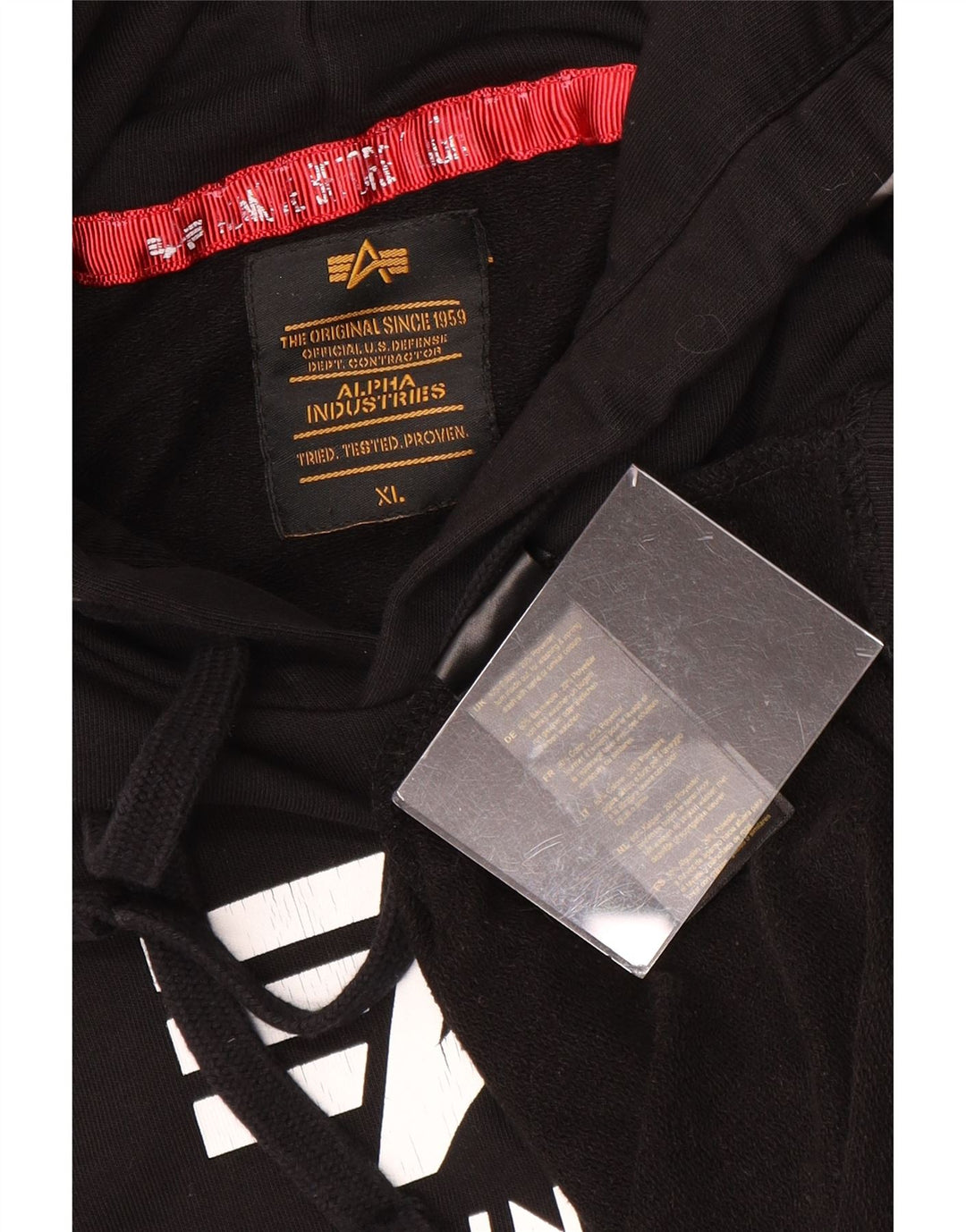 ALPHA INDUSTRIES Мужской джемпер с капюшоном с короткими рукавами и графикой XL, черный хлопок