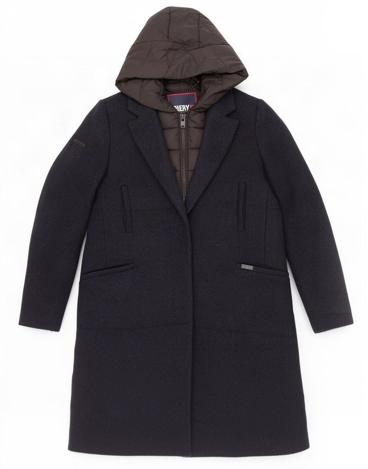 Женское стеганое пальто с капюшоном Superdry UK 10, маленький темно-синий, полиэстер