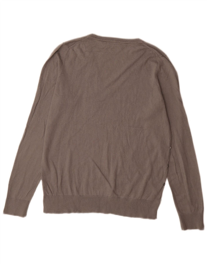 Женский джемпер с v-образным вырезом Massimo Dutti UK 14, средний серый шелк