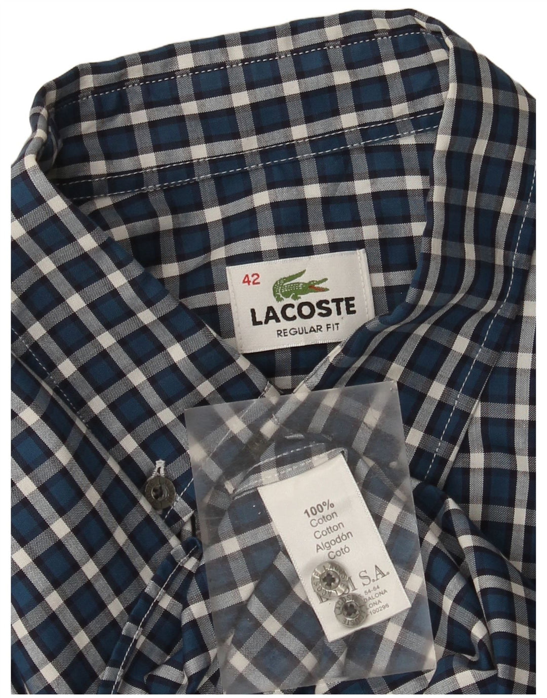 Мужская рубашка стандартного кроя Lacoste, размер 42, большая синяя клетка, хлопок