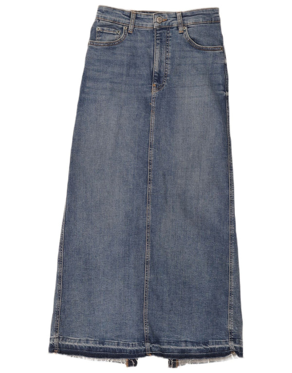 Женская джинсовая юбка миди Zara, маленькая, W26, синяя, хлопок