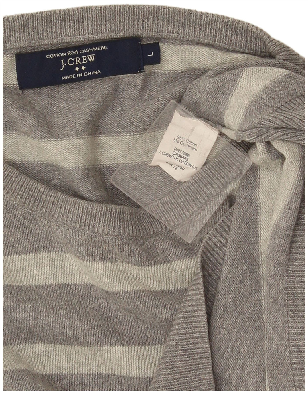 Мужской джемпер с круглым вырезом J. Crew, хлопковый свитер в большую серую полоску
