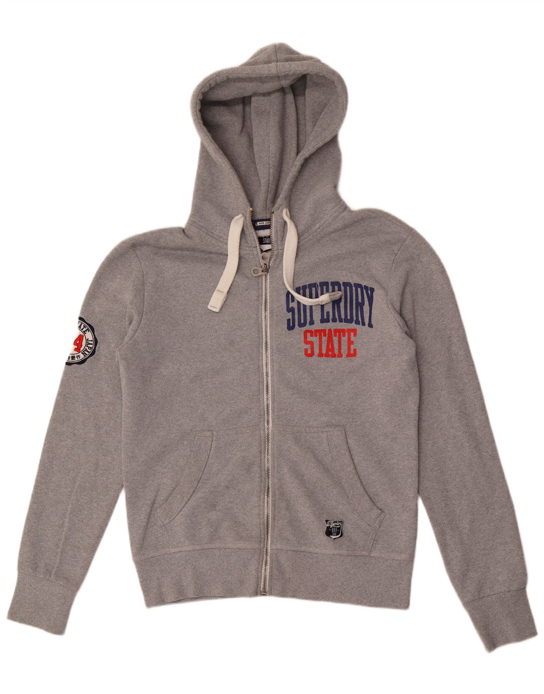SUPERDRY Мужской свитер с капюшоном и молнией с графическим рисунком, большой серый полиэстер