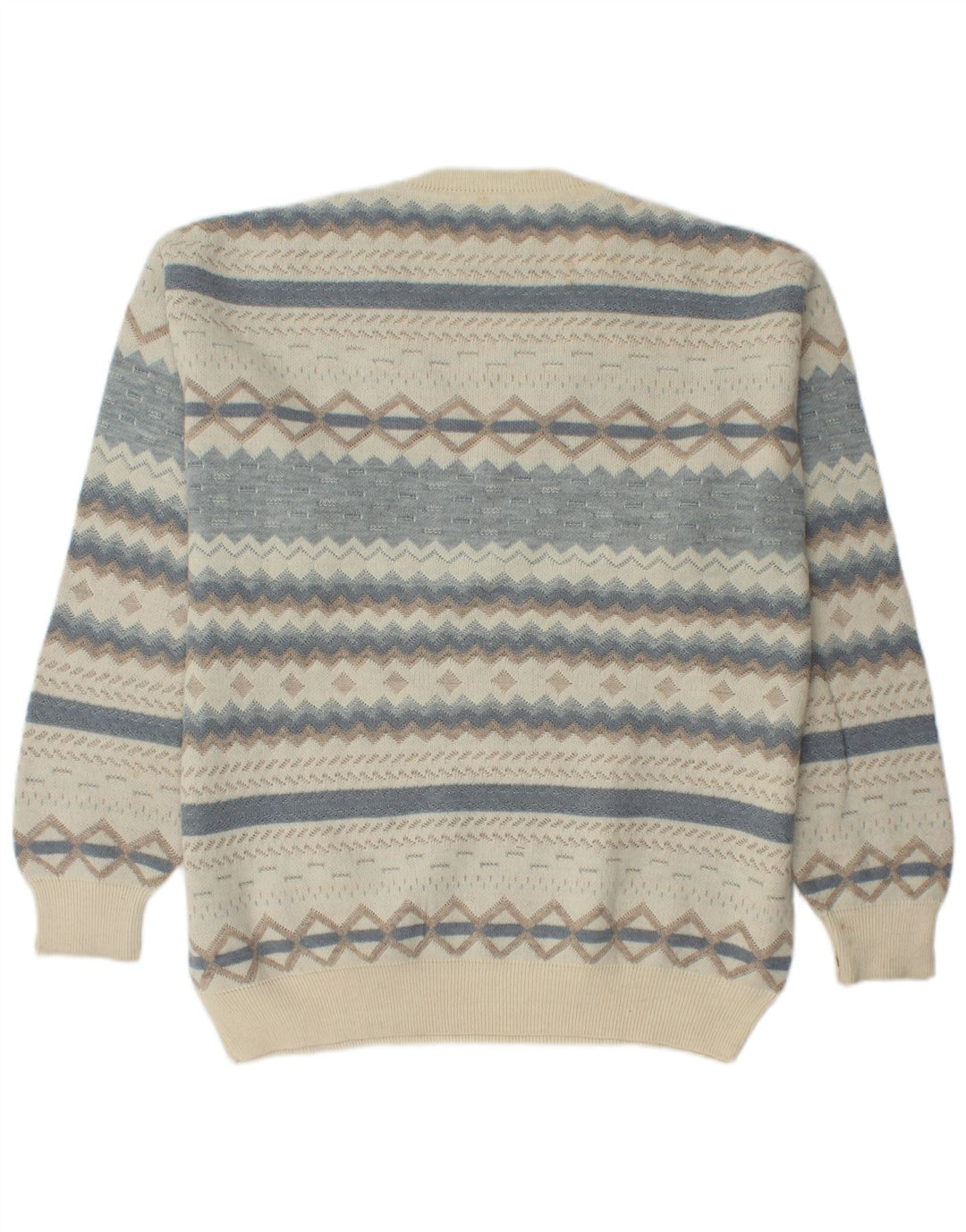 RODES Мужской джемпер с v-образным вырезом XL из натуральной шерсти белого цвета с геометрическим узором