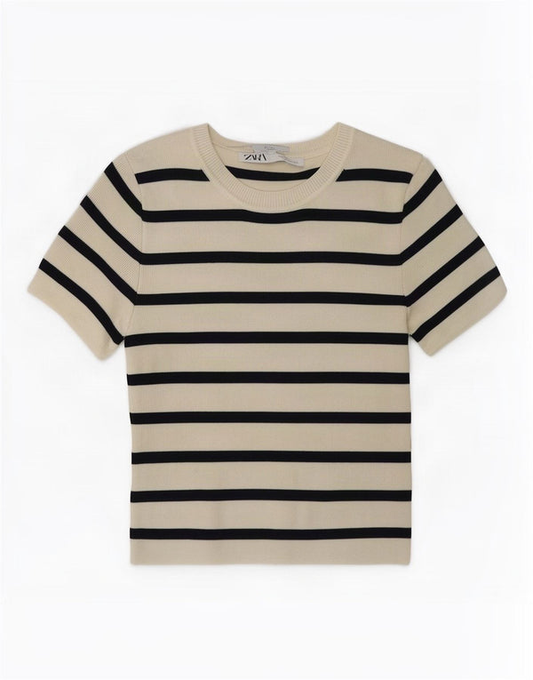 Женский укороченный топ Zara UK 12, средний, в белую полоску