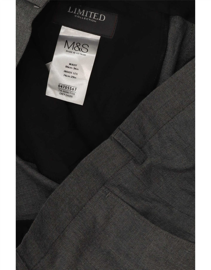 Мужские прямые костюмные брюки Marks & Spencer W34 L29 серые из полиэстера