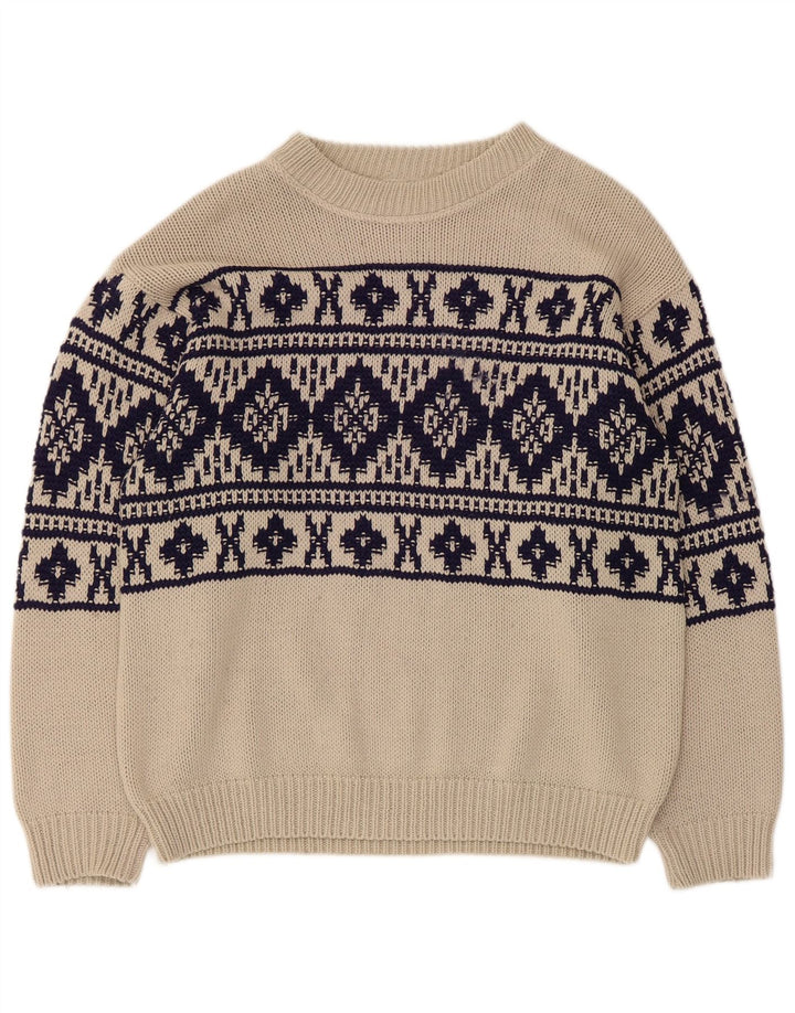 Винтажный мужской свитер с вырезом «лодочка» среднего бежевого цвета Fair Isle