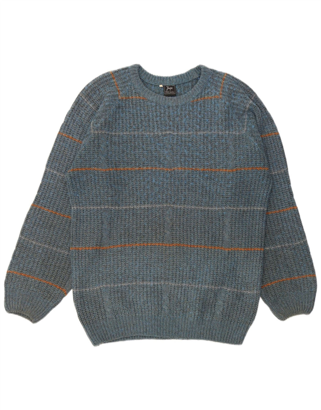 Винтажный мужской джемпер с круглым вырезом IT 50, средний синий в полоску