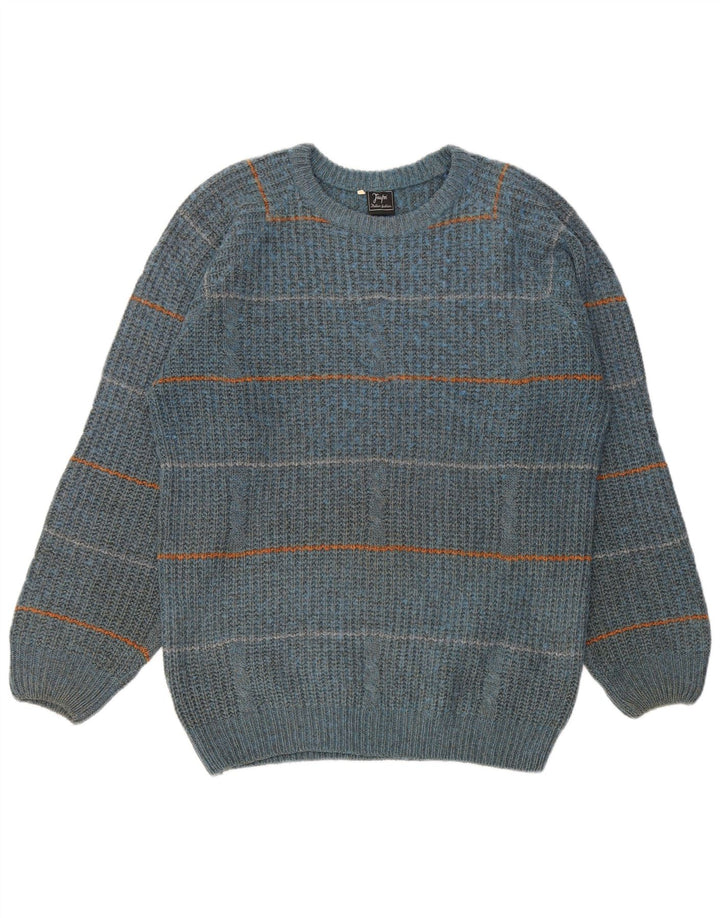 Винтажный мужской джемпер с круглым вырезом IT 50, средний синий в полоску