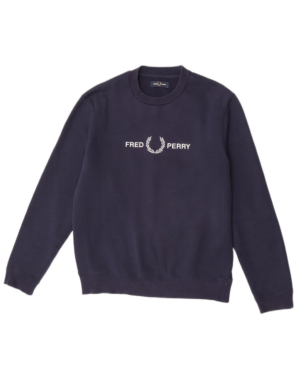 Fred Perry Mens Graphic Sweatshirt Jumper Medium Navy Blue Polyester