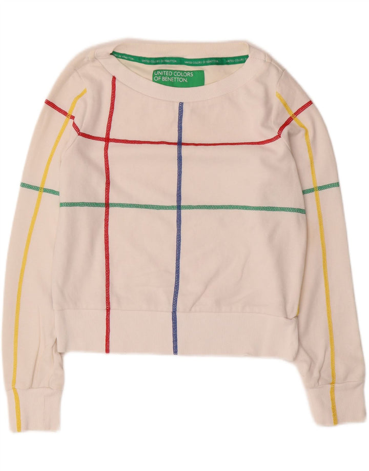 Женский укороченный свитер BENETTON UK 10, маленький белый в полоску