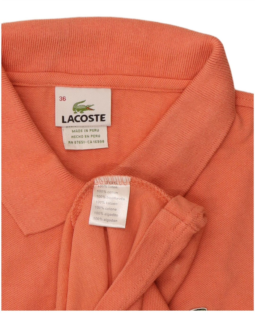 Женская рубашка поло Lacoste, размер 36, маленькая оранжевая, хлопок