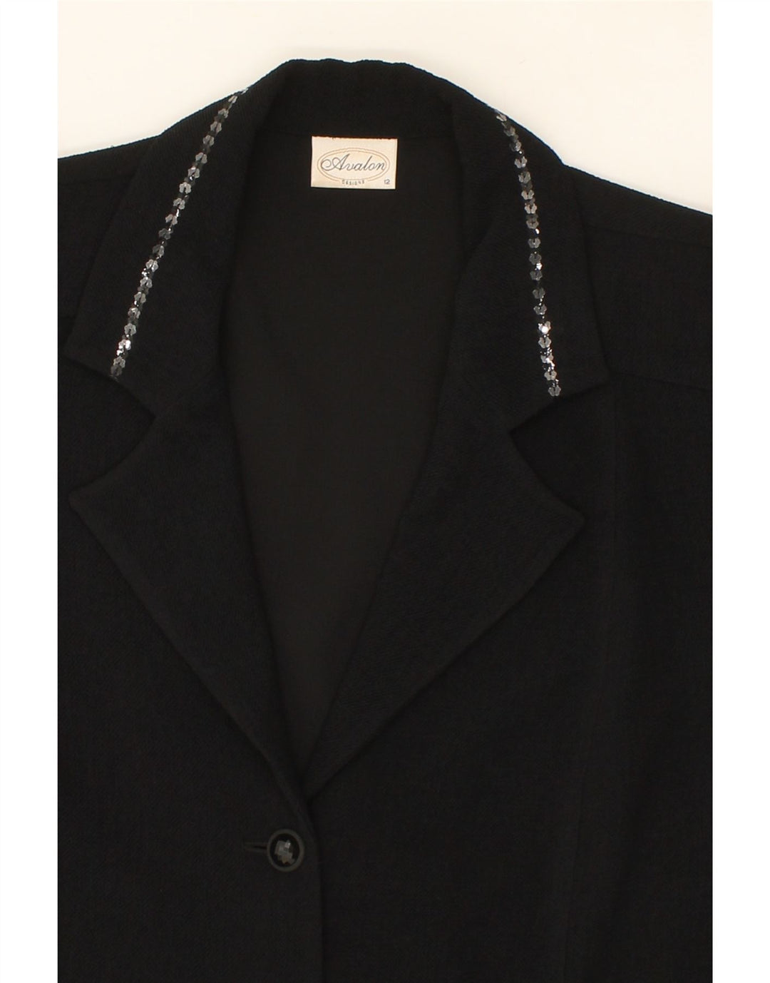 VINTAGE Womens 3 Button Blazer Jacket UK 12 Medium Black Polyester Vintage Vintage and Second-Hand Vintage from Messina Hembry 