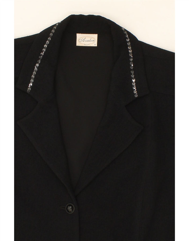 VINTAGE Womens 3 Button Blazer Jacket UK 12 Medium Black Polyester Vintage Vintage and Second-Hand Vintage from Messina Hembry 