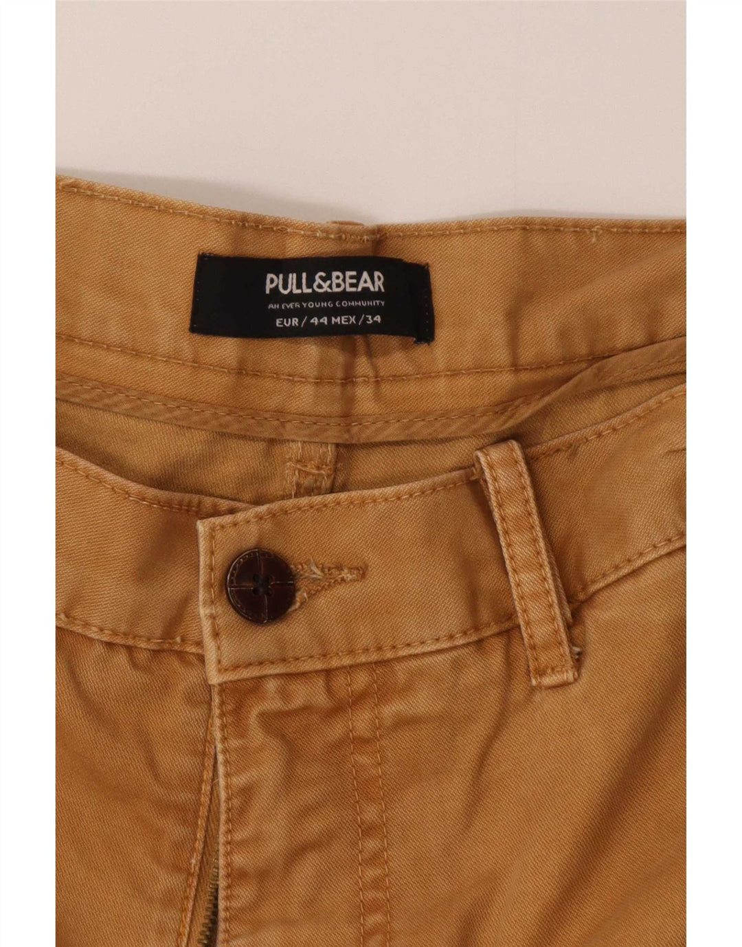Мужские узкие брюки-чинос Pull & Bear, размер EU 44, большой размер W34 L32, бежевый хлопок